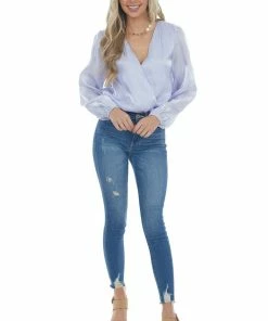 Entro Tops Periwinkle Surplice Shimmery Bodysuit