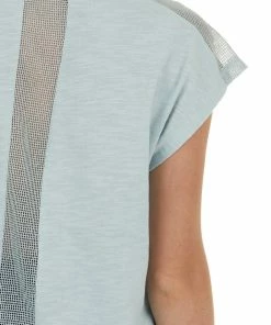 Doe & Rae Heathered Mint Short Sleeve Knit Top With Netting Details Tops