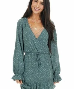 Peach Love Dresses Pine Green Floral Print Long Sleeve Dress With Ruffle Detail 26 Peach Love Dresses Pine Green Floral Print Long Sleeve Dress With Ruffle Detail