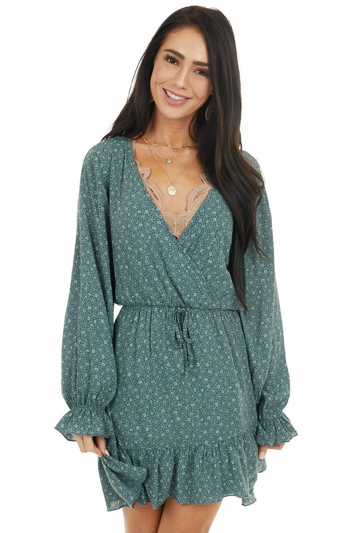 Peach Love Dresses Pine Green Floral Print Long Sleeve Dress With Ruffle Detail 11 Peach Love Dresses Pine Green Floral Print Long Sleeve Dress With Ruffle Detail