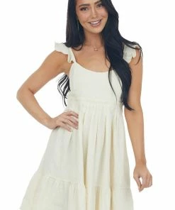 Umgee Dresses Rich Cream Babydoll Tiered Sleeveless Dress