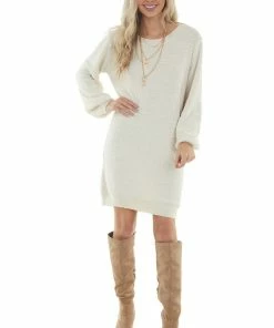 Umgee Champagne Long Sleeve Knit Short Sweater Dress Dresses 26 Umgee Champagne Long Sleeve Knit Short Sweater Dress Dresses