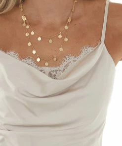 Hem & Thread Champagne Silky Camisole With Draped Neckline Tops