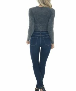 LE LIS Tops Charcoal Stone Washed Front Cutout Bodysuit 31 LE LIS Tops Charcoal Stone Washed Front Cutout Bodysuit