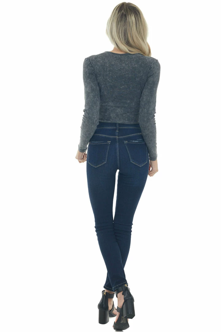 LE LIS Tops Charcoal Stone Washed Front Cutout Bodysuit 16 LE LIS Tops Charcoal Stone Washed Front Cutout Bodysuit