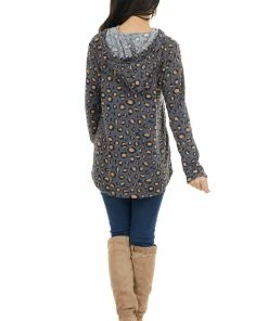 HEIMISH Tops Charcoal Leopard Print Top With Sequin Pocket Detail