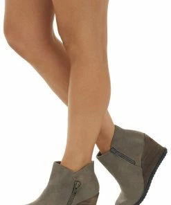 Brand Headquarters Taupe Wedge Heel Booties With Zipper Detail Shoes