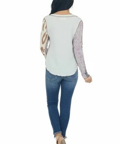 BucketList Pale Mint Multiprint Exposed Seam Detail Knit Top Tops