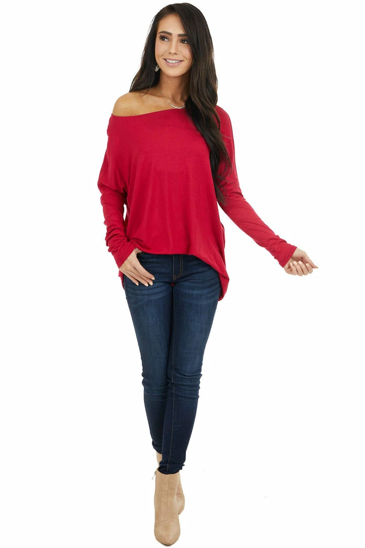 FSL APPAREL Ruby Long Sleeve Stretchy Knit Top With Boat Neckline Tops 12 FSL APPAREL Ruby Long Sleeve Stretchy Knit Top With Boat Neckline Tops