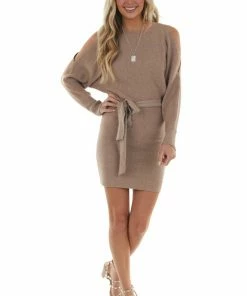 Bluivy Mocha Long Dolman Sleeve Dress With Cold Shoulder 14 Bluivy Mocha Long Dolman Sleeve Dress With Cold Shoulder