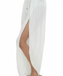 ANGIE Ivory Open Leg Wrap Pants With Tassel And Lace Details Bottoms