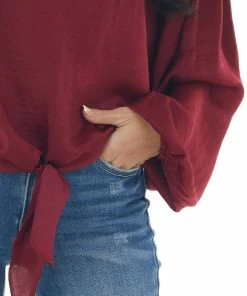 L Love Maroon Bubble Sleeve Blouse With Tie Detail Tops 10 L Love Maroon Bubble Sleeve Blouse With Tie Detail Tops