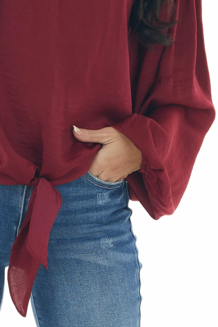 L Love Maroon Bubble Sleeve Blouse With Tie Detail Tops 4 L Love Maroon Bubble Sleeve Blouse With Tie Detail Tops