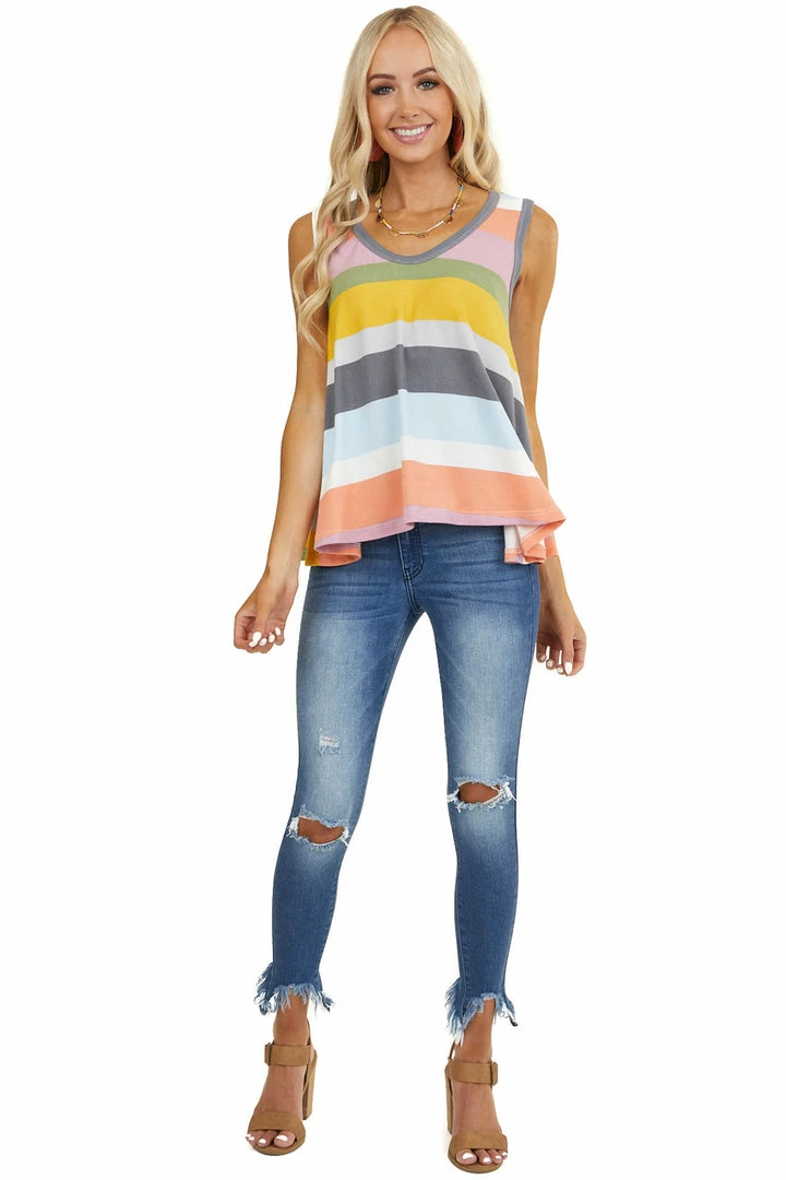 B-Tween Tops Multicolor Striped Sleeveless Super Soft Trapeze Knit Top 15 B-Tween Tops Multicolor Striped Sleeveless Super Soft Trapeze Knit Top