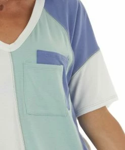 Vanilla Bay Sage And Blue Colorblock Double Pocket Tee 17 Vanilla Bay Sage And Blue Colorblock Double Pocket Tee