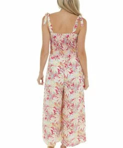 Fantastic Fawn Raspberry Floral Sleeveless Woven Jumpsuit Dresses