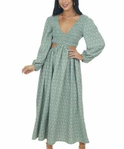 Entro Hazy Jade Floral Print Side Cut Out Maxi Dress Dresses