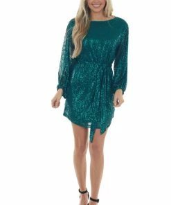 Vine & Love Forest Sequined Bubble Sleeve Short Dress