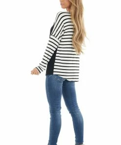 Lovely Melody Tops Black And Ivory Striped Long Sleeve Top With Solid Front 27 Lovely Melody Tops Black And Ivory Striped Long Sleeve Top With Solid Front