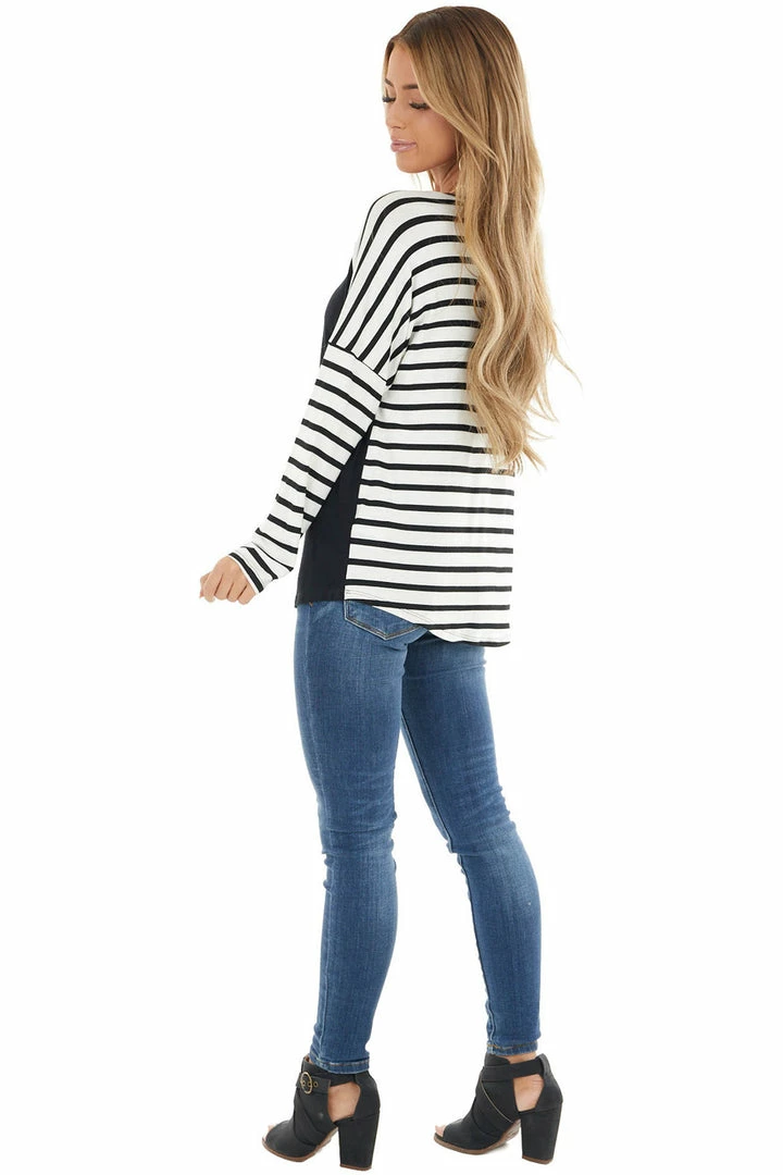 Lovely Melody Tops Black And Ivory Striped Long Sleeve Top With Solid Front 14 Lovely Melody Tops Black And Ivory Striped Long Sleeve Top With Solid Front