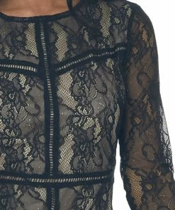 Flying Tomato Black And Latte Floral Lace Bodycon Mini Dress