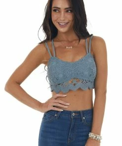 Main Strip Rich Slate Double Strap Lace Smocked Bralette Accessories