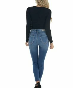 Entro Tops Black Ribbed Knit Bodysuit With Long Sleeves