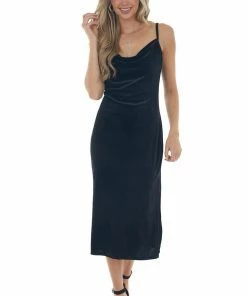 She + Sky Dresses Black Cowl Neck Sleeveless Velvet Midi Dress 26 She + Sky Dresses Black Cowl Neck Sleeveless Velvet Midi Dress