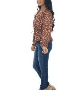Blu Pepper Tops Sangria Floral Long Sleeve Button Front Blouse 32 Blu Pepper Tops Sangria Floral Long Sleeve Button Front Blouse
