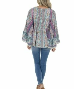 ANGIE Tops Catalina Blue Printed Drop Waist Top With Tie