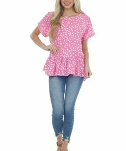 143 Story Magenta Spotted Print Drop Waist Blouse 30 143 Story Magenta Spotted Print Drop Waist Blouse