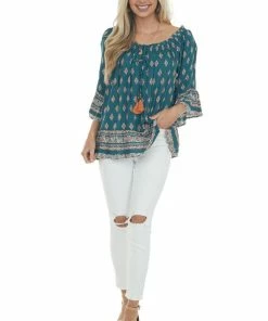 Nostalgia Pine Green Floral Print Blouse With Tie Detail