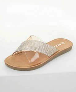 FORTUNE DYNAMIC Sepia And Rhinestone Criss Cross Strap Sandals
