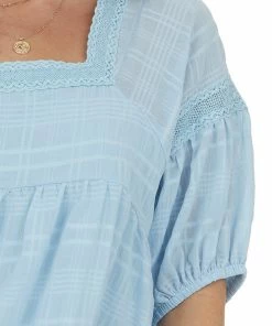 &merci Tops Powder Blue Babydoll Puff Sleeve Blouse With Square Neck