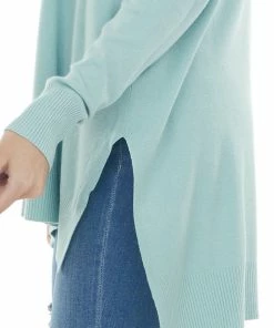 ZENANA Tops Mint Oversized High Low Hem Knit Tunic Top