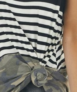 HEIMISH Black Camo And Stripe Colorblock Knit Tunic Tank Top