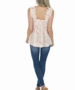 Entro Tops Peach Printed Sleeveless Tiered Woven Top