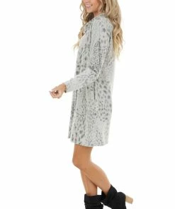 First Love Heather Grey Leopard Print Cowl Neck Dress With Pockets 33 First Love Heather Grey Leopard Print Cowl Neck Dress With Pockets