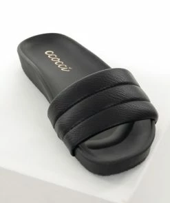 CCOCCI Black Faux Leather Slide On Sandals