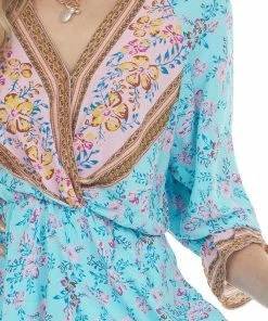 Umgee Dresses Aqua Floral Print Mini Dress With Overlay Detail