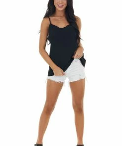 GiGiO Tops Black Sleeveless Tank Top With Scalloped Neckline