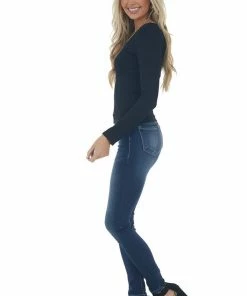 Nikibiki Tops Black Long Sleeve Scoop Neck Ribbed Top