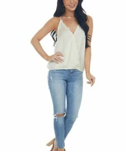 Wishlist Tops Ivory Surplice Woven Camisole Top With Lace Trim 31 Wishlist Tops Ivory Surplice Woven Camisole Top With Lace Trim