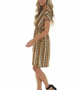 Haptics Mango And Black Striped Print Short Dress