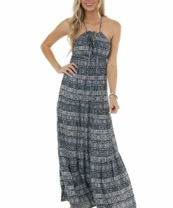 ROKOKO Dresses Charcoal And Ivory Abstract Print Maxi Dress