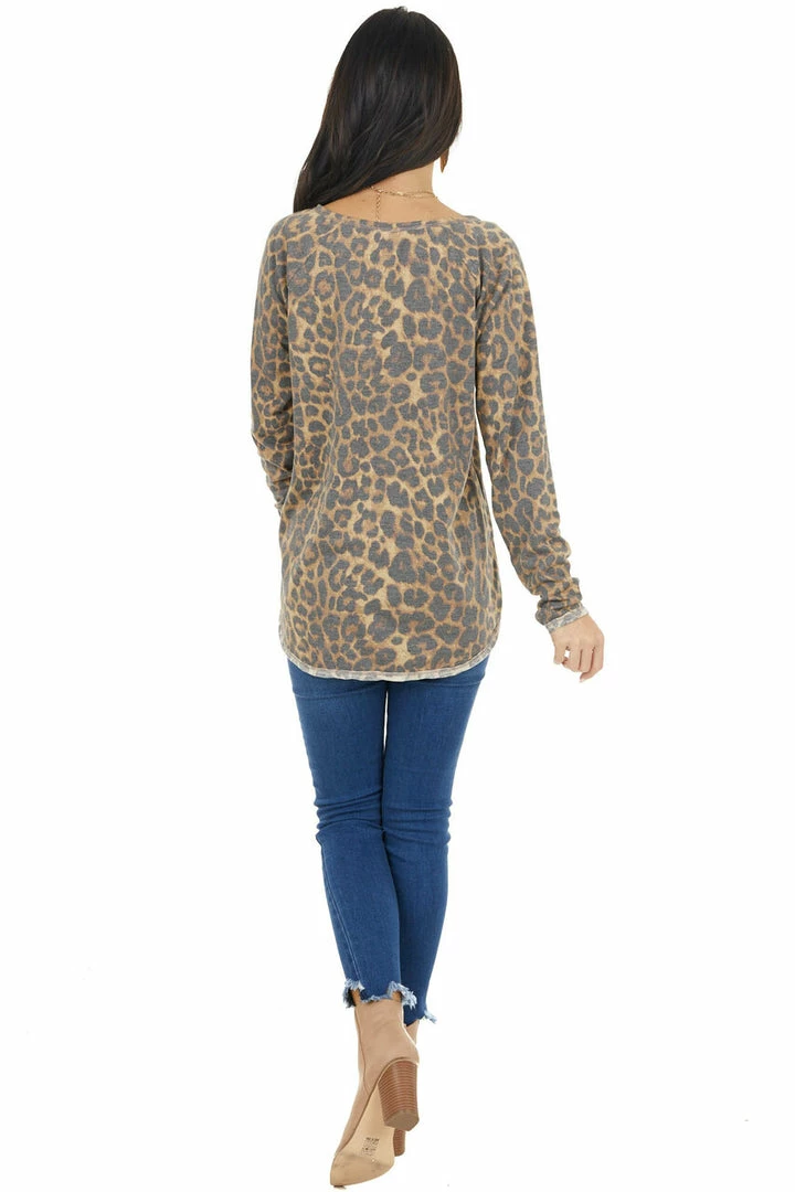 BiBi Tops Camel Leopard Print Knit Top With Reverse Stitch Details 13 BiBi Tops Camel Leopard Print Knit Top With Reverse Stitch Details