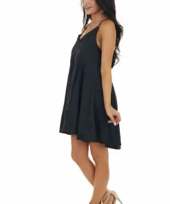 Entro Black Large Pleat Sleeveless Cami Dress With V Neck Dresses 25 Entro Black Large Pleat Sleeveless Cami Dress With V Neck Dresses