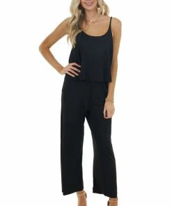 HEIMISH Black Sleeveless Overlaying Knit Jumpsuit With Pockets 11 HEIMISH Black Sleeveless Overlaying Knit Jumpsuit With Pockets