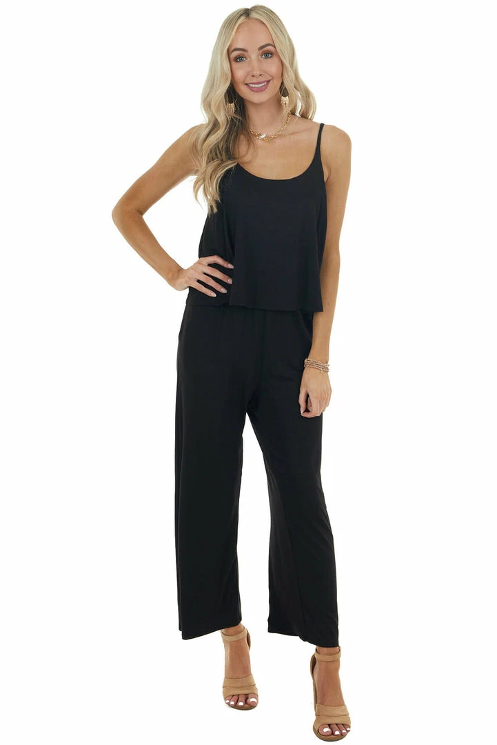 HEIMISH Black Sleeveless Overlaying Knit Jumpsuit With Pockets 5 HEIMISH Black Sleeveless Overlaying Knit Jumpsuit With Pockets