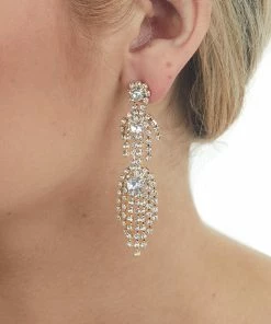 Fame Accessories Gold Rhinestone Fringe Chandelier Earrings